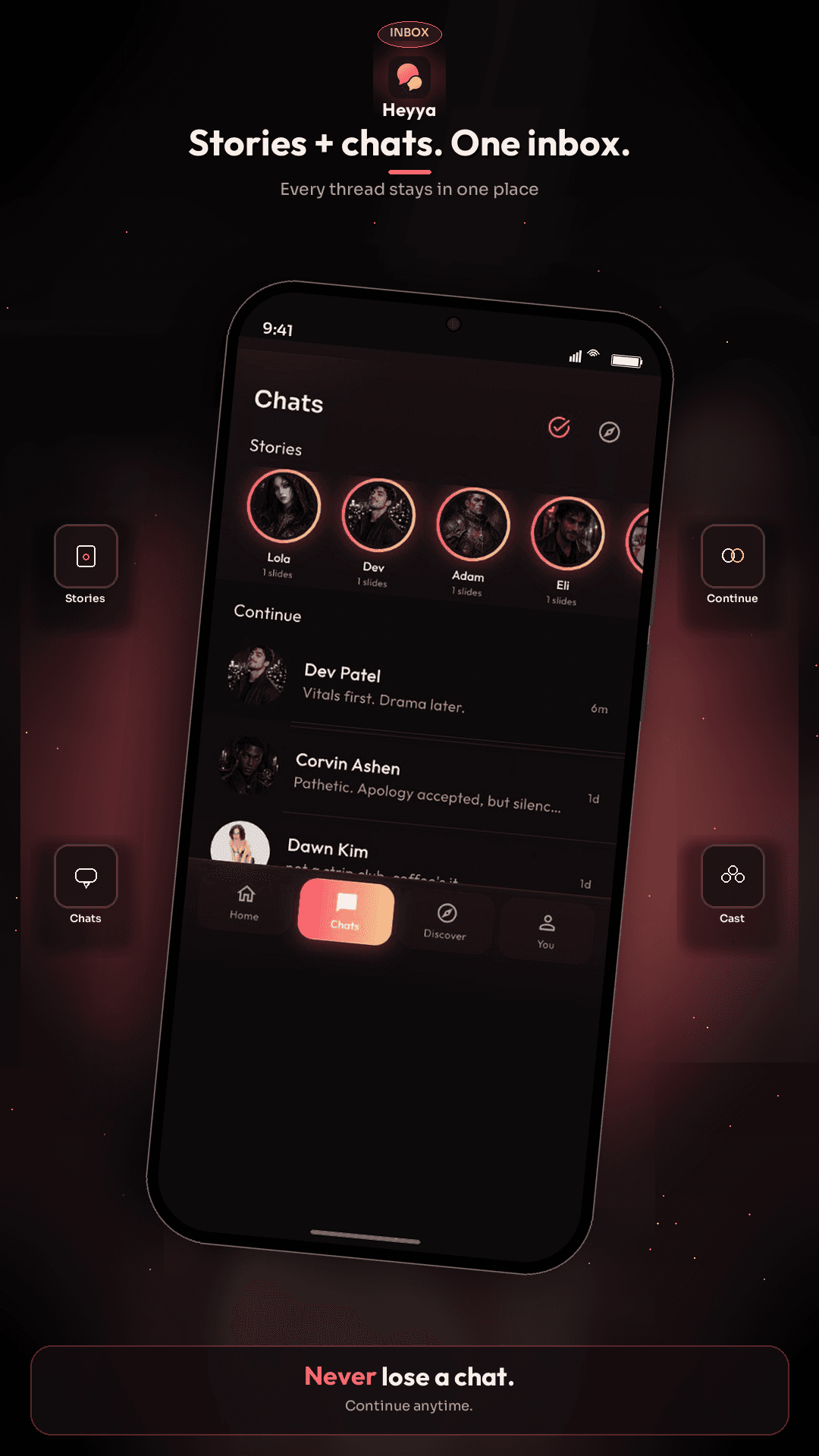 Heyya screenshot 3: Stories + chats. One inbox.
